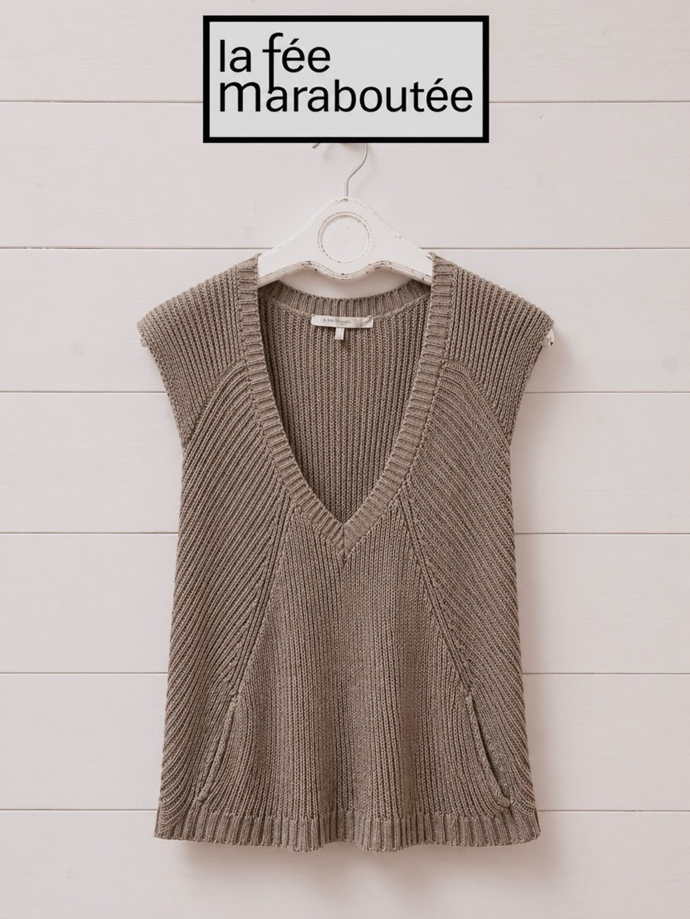 LA FÉE MARABOUTÉE Beige Knit Sleeveless Sweater Vest – Size 2 / M